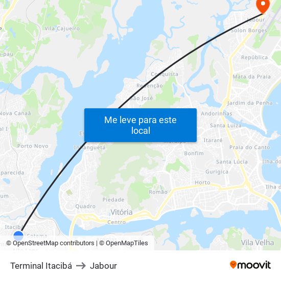 Terminal Itacibá to Jabour map