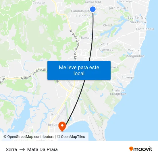 Serra to Mata Da Praia map