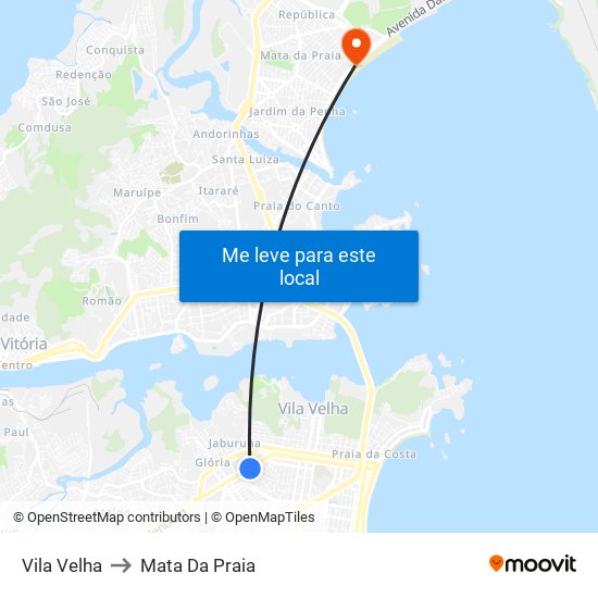 Vila Velha to Mata Da Praia map