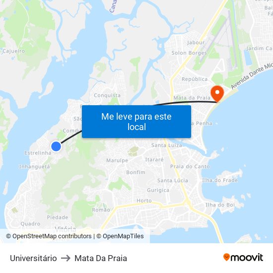 Universitário to Mata Da Praia map