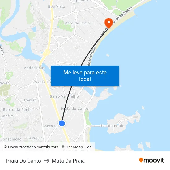 Praia Do Canto to Mata Da Praia map