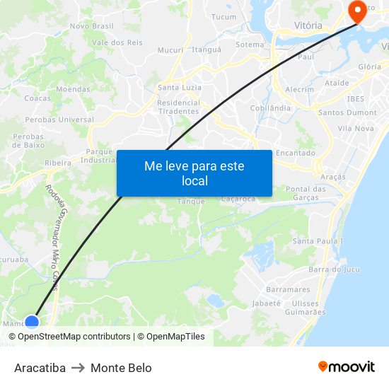 Aracatiba to Monte Belo map