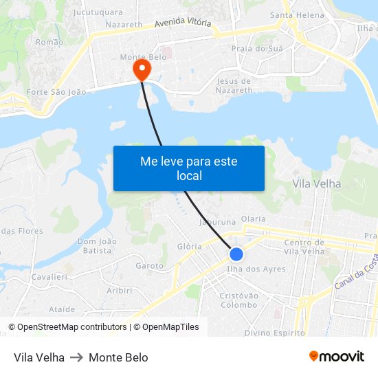 Vila Velha to Monte Belo map