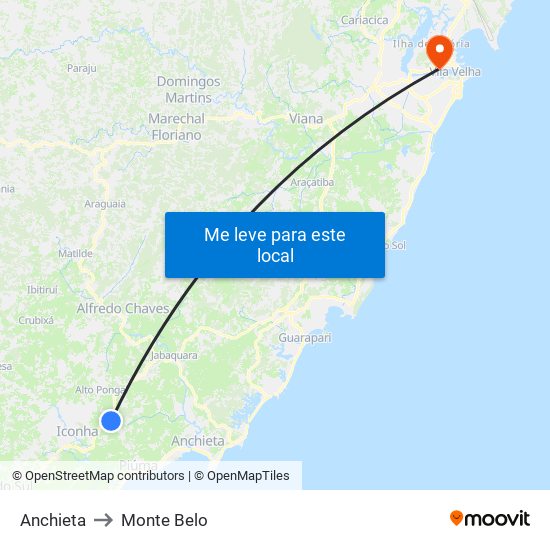 Anchieta to Monte Belo map
