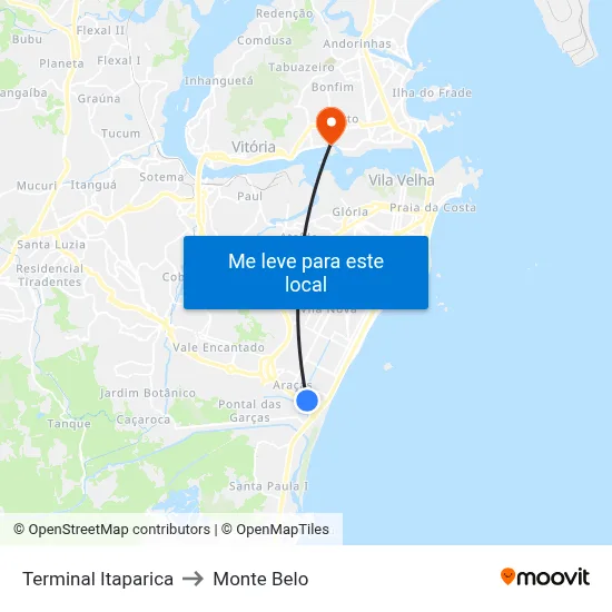Terminal Itaparica to Monte Belo map