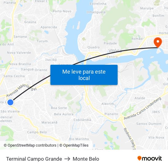 Terminal Campo Grande to Monte Belo map