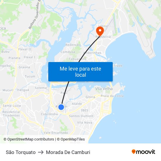 São Torquato to Morada De Camburi map