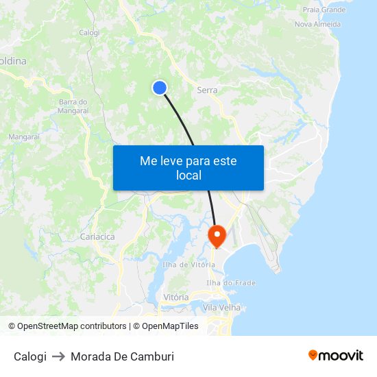 Calogi to Morada De Camburi map