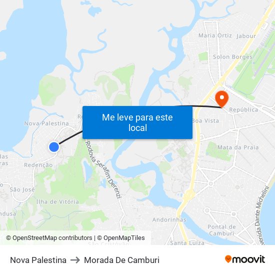 Nova Palestina to Morada De Camburi map