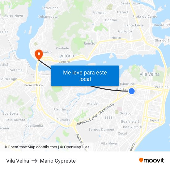 Vila Velha to Mário Cypreste map