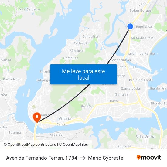 Avenida Fernando Ferrari, 1784 to Mário Cypreste map