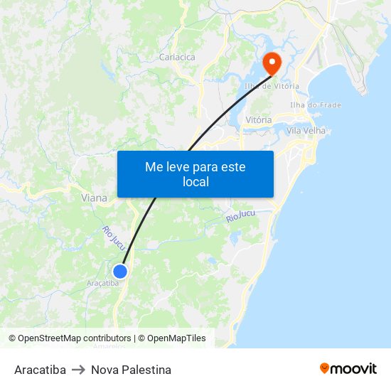 Aracatiba to Nova Palestina map