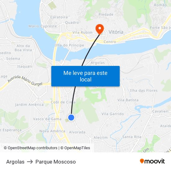 Argolas to Parque Moscoso map