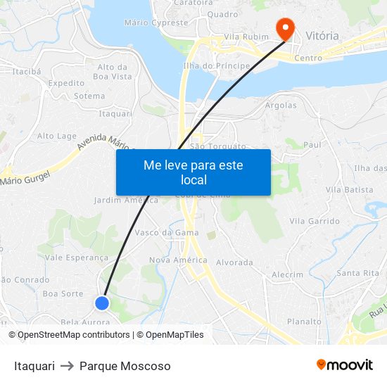 Itaquari to Parque Moscoso map