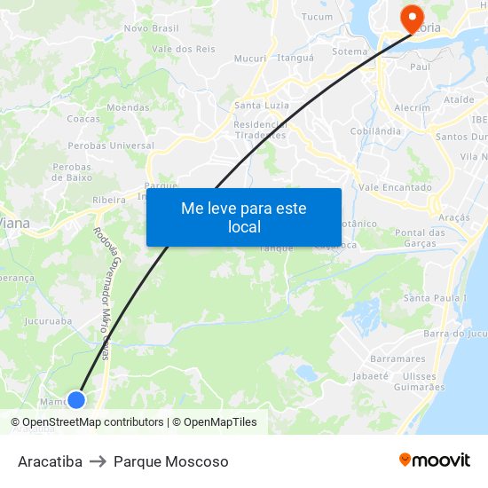 Aracatiba to Parque Moscoso map