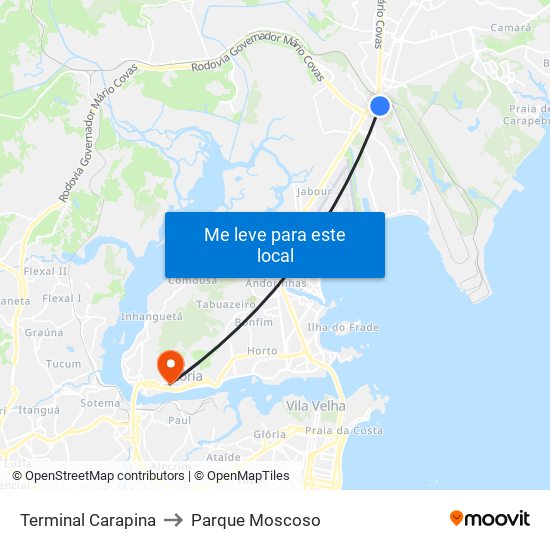 Terminal Carapina to Parque Moscoso map