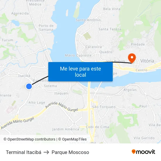 Terminal Itacibá to Parque Moscoso map