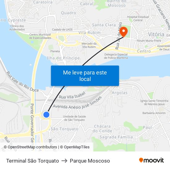 Terminal São Torquato to Parque Moscoso map