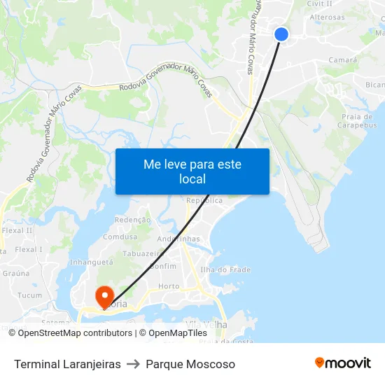 Terminal Laranjeiras to Parque Moscoso map