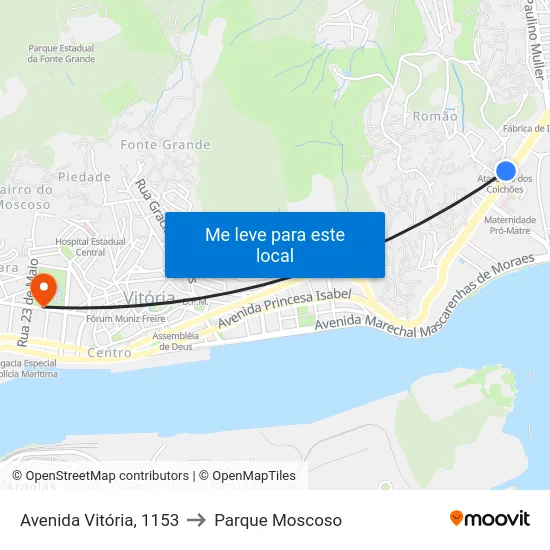 Avenida Vitória, 1153 to Parque Moscoso map