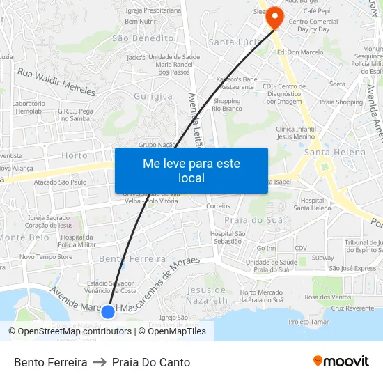 Bento Ferreira to Praia Do Canto map