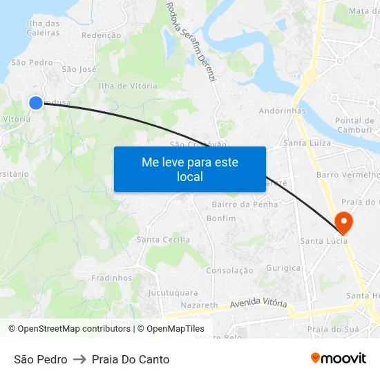 São Pedro to Praia Do Canto map