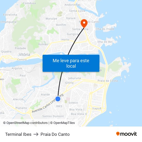 Terminal Ibes to Praia Do Canto map