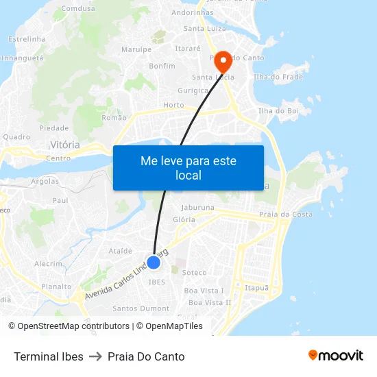 Terminal Ibes to Praia Do Canto map