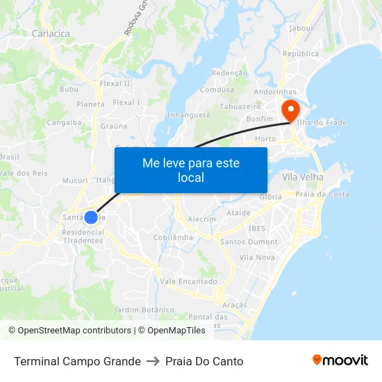Terminal Campo Grande to Praia Do Canto map