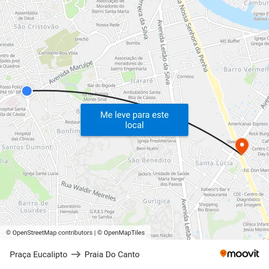 Praça Eucalipto to Praia Do Canto map