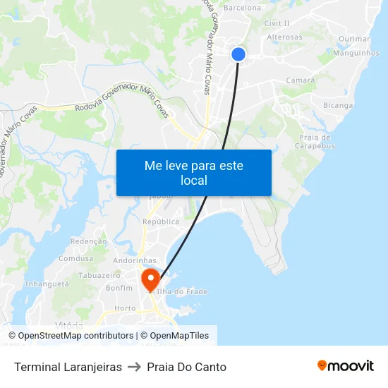 Terminal Laranjeiras to Praia Do Canto map