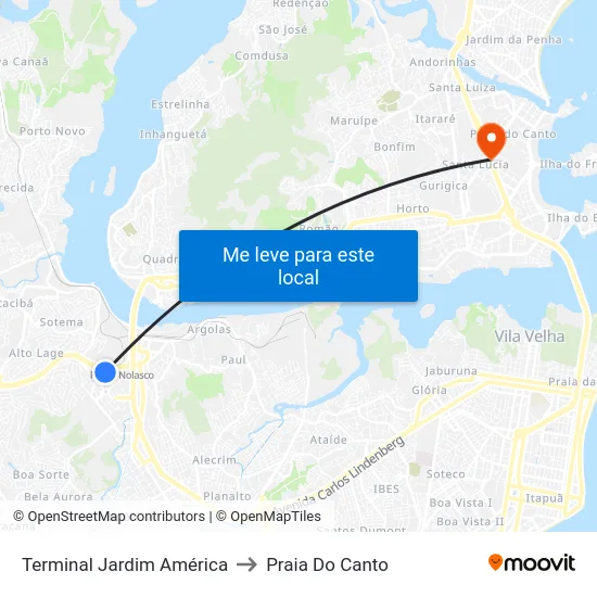 Terminal Jardim América to Praia Do Canto map