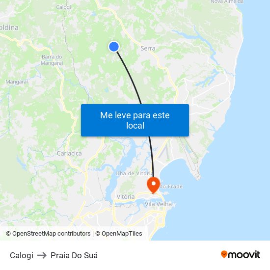 Calogi to Praia Do Suá map