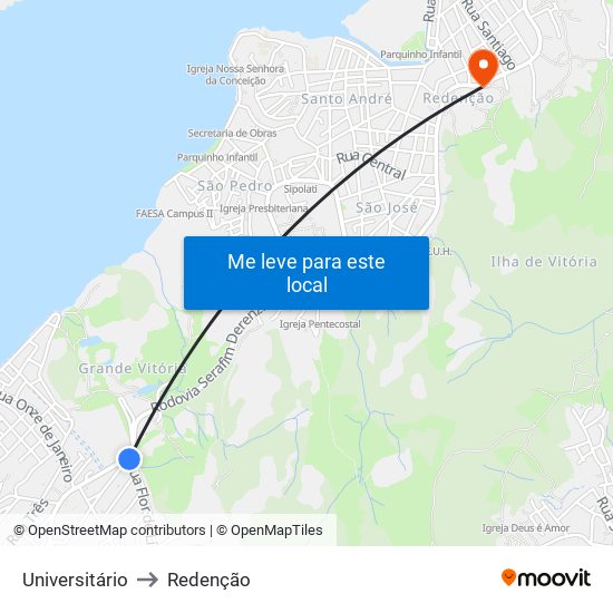 Universitário to Redenção map