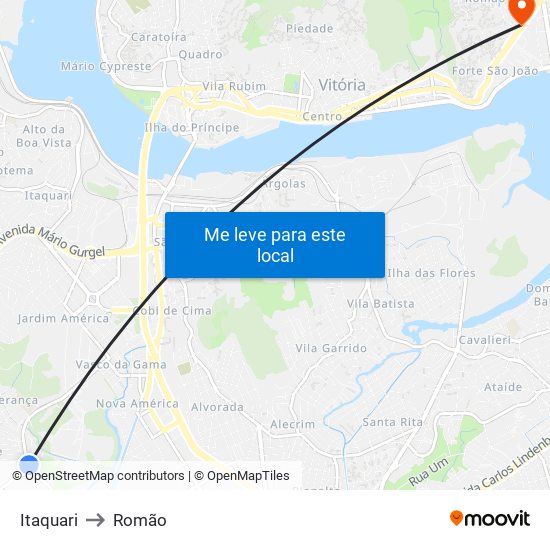 Itaquari to Romão map