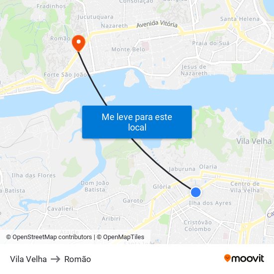 Vila Velha to Romão map