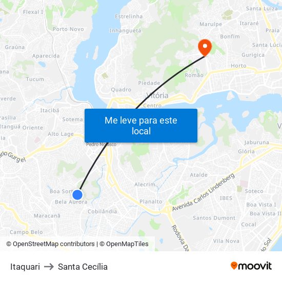 Itaquari to Santa Cecília map