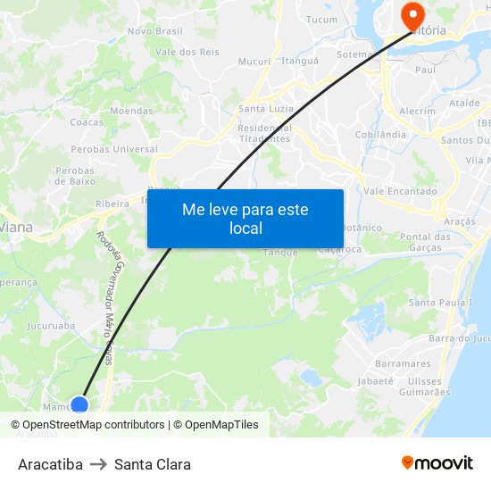 Aracatiba to Santa Clara map