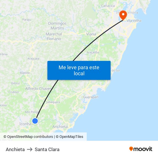 Anchieta to Santa Clara map