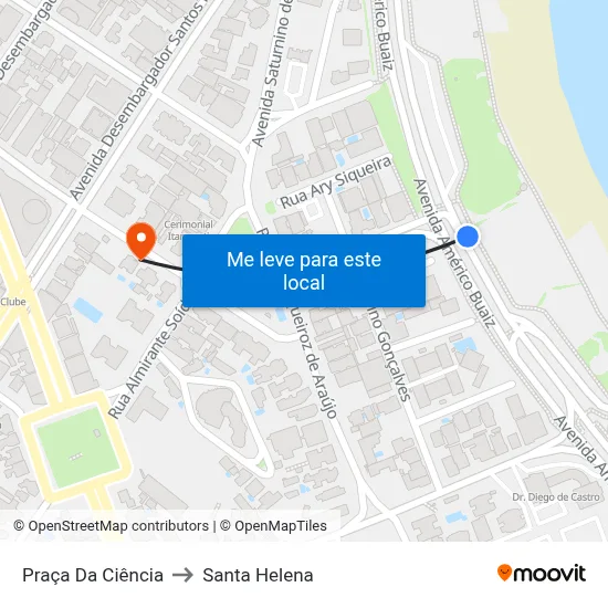 Praça Da Ciência to Santa Helena map
