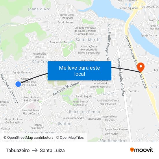 Tabuazeiro to Santa Luíza map