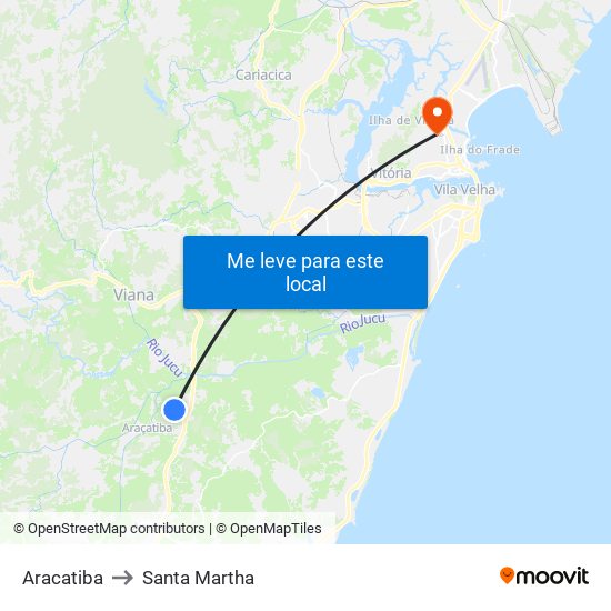 Aracatiba to Santa Martha map