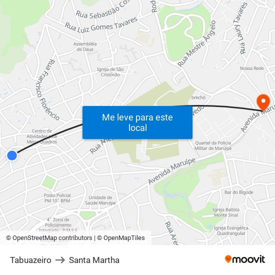 Tabuazeiro to Santa Martha map