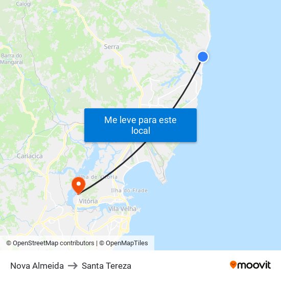 Nova Almeida to Santa Tereza map