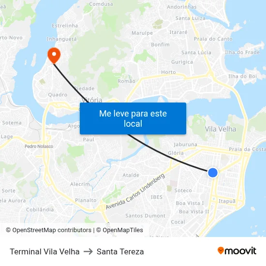 Terminal Vila Velha to Santa Tereza map
