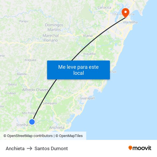 Anchieta to Santos Dumont map