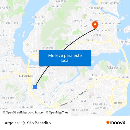 Argolas to São Benedito map