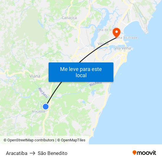 Aracatiba to São Benedito map