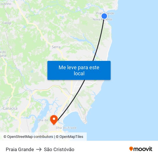 Praia Grande to São Cristóvão map