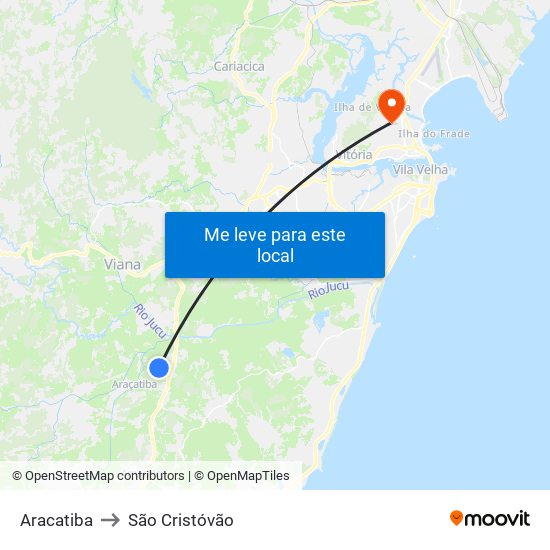 Aracatiba to São Cristóvão map